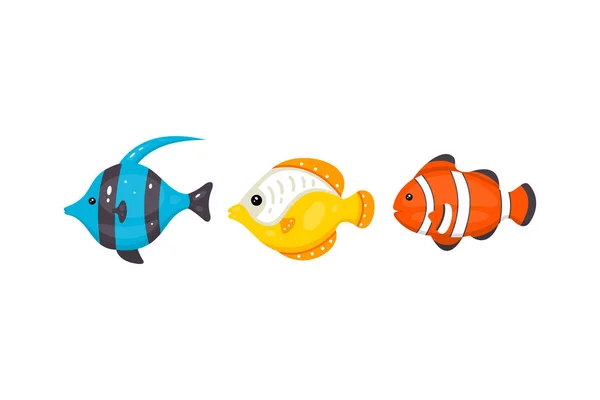 Icono de vector de peces tropicales en estilo dibujado a mano de dibujos animados. Ilustración de peces de animales marinos. Vida marina . — Vector de stock