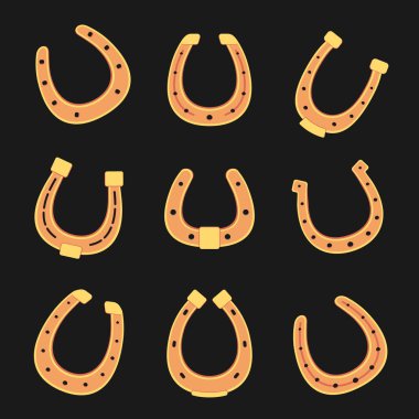 Altın at nalı vektör koleksiyonu düz stil. Şanslı Aziz Patrick Günü sembolü.