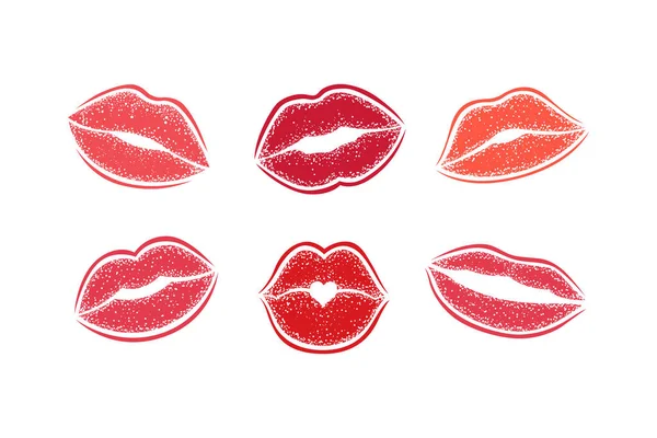 Modern Lips prints on a white background. Vector set of womans girl lipstick kiss mark. — Stock Vector