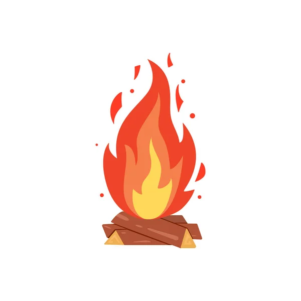 Kamp ateşi ikonu. Yanan şenlik ateşi vektörü. Odun alevleri, şömine yakma karikatürü çizimleri.. — Stok Vektör