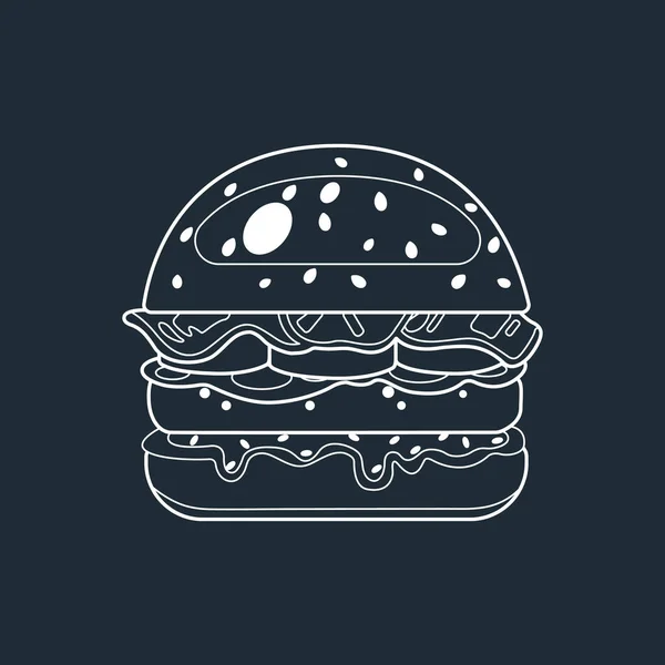 Hamburguesa, iconos de comida rápida al estilo lyne. Ilustración de alimentos vectoriales . — Archivo Imágenes Vectoriales