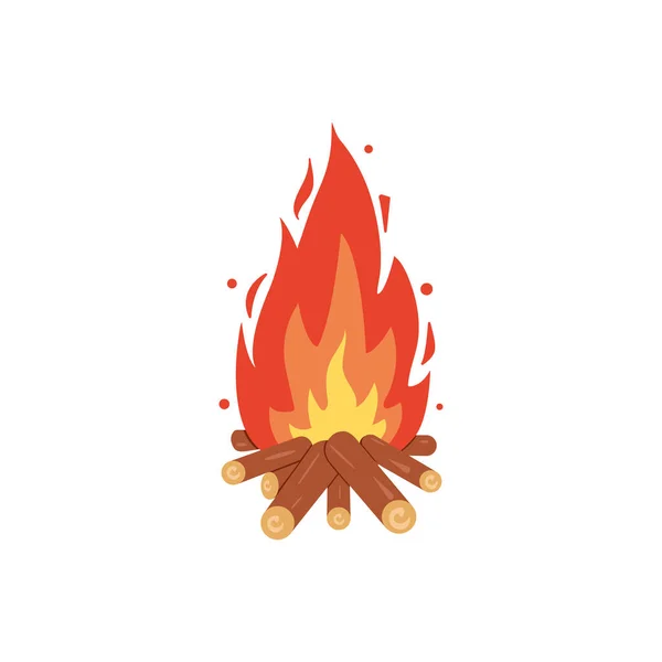 Icône feu de camp. Vecteur de feu de joie brûlant. Flammes de bois de chauffage, cheminée brûlante illustration de dessin animé. — Image vectorielle