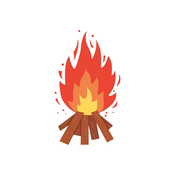 Lagerfeueridylle. Brennender Feuer-Vektor. Brennholzflammen, brennender Kamin Cartoon Illustration. — Stockvektor