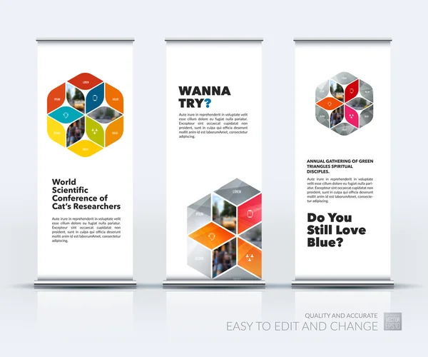 Set vektor modern roll up banner berdiri desain dengan rhombus, r - Stok Vektor