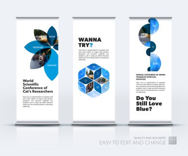 Modern roll Up Banner stand tasarım çiçek evde beslenen hayvan ile vektör ayarla