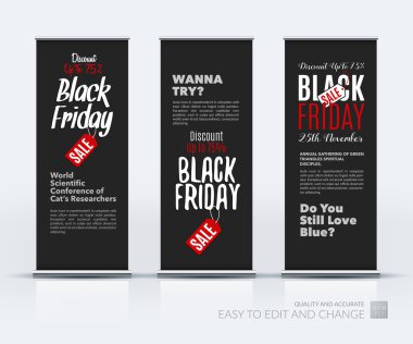 Modern roll Up Banner stand tasarımı siyah Frid ile vektör ayarla