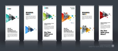 Modern roll Up Banner stand tasarım f ile iş vektör ayarla