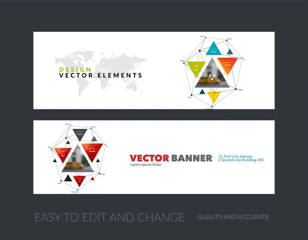 Conjunto vectorial de banners horizontales modernos con banners triangulares — Vector de stock