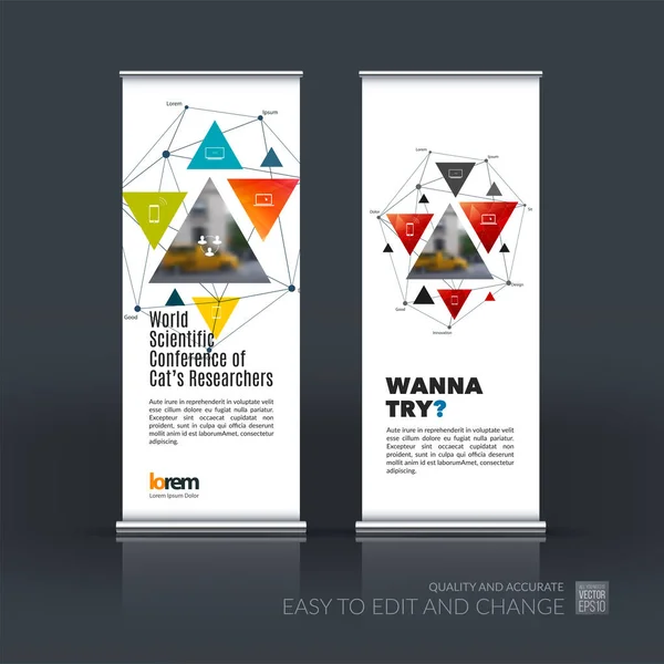 Juego de vectores de negocio de diseño moderno roll Up Banner stand con g — Vector de stock