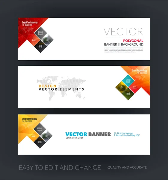Vector uppsättning modern horisontella hemsida banners med pil, rekt — Stock vektor