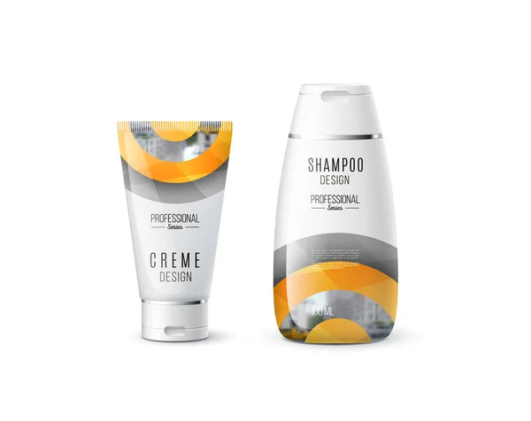 Résumé soin du corps cosmétique concept de marque. Tube crème, shampooing p — Image vectorielle