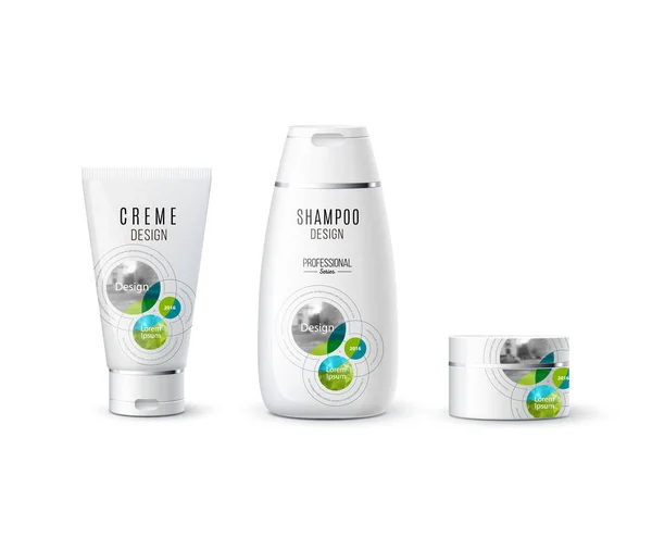 Résumé soin du corps cosmétique concept de marque. Crème, emballage de shampooing — Image vectorielle