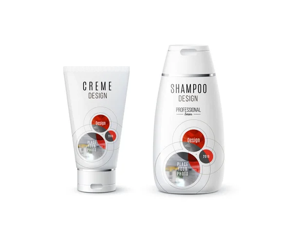 Résumé soin du corps cosmétique concept de marque. Crème, emballage de shampooing — Image vectorielle