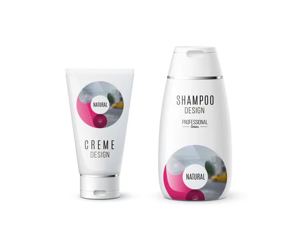 Résumé soin du corps cosmétique concept de marque. Crème, emballage de shampooing — Image vectorielle