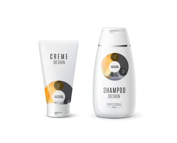 Abstracte lichaam zorg cosmetische merk concept. Crème, shampoo kosteloze — Stockvector