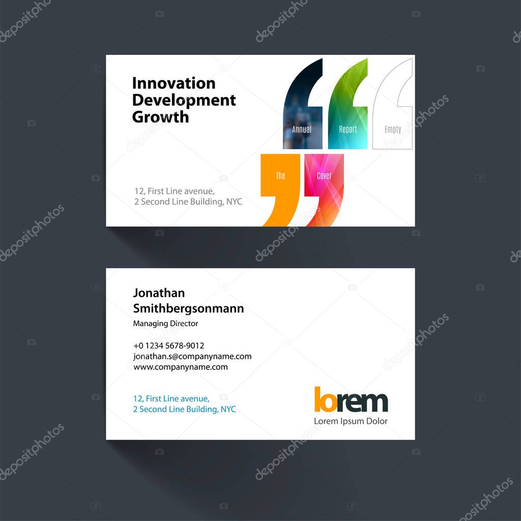 Vector business card template with quotes, commas for eco, busin