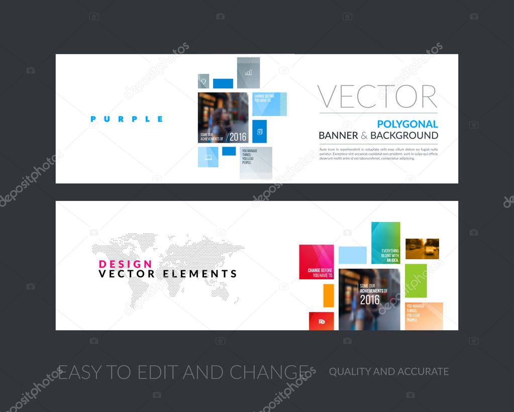 Vector set of modern horizontal website banners with yellow squa