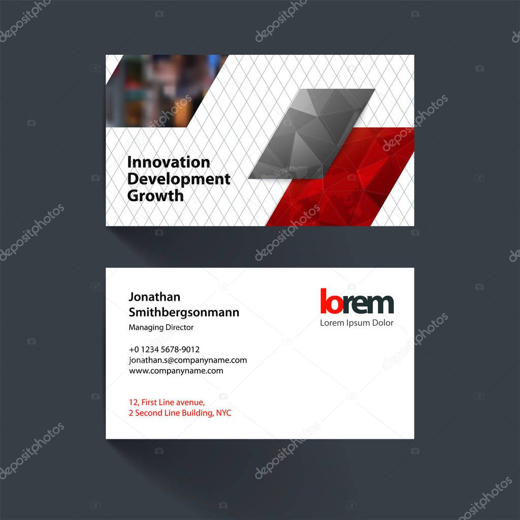 Vector business card template with colourful diagonal, rectangul