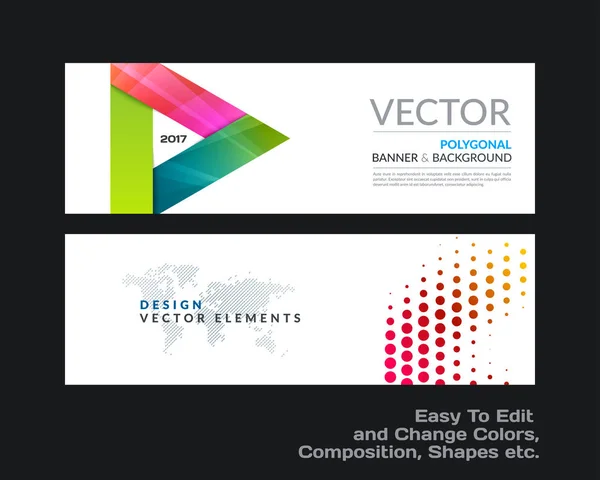 Abstrakta vektor uppsättning med modern horisontella hemsida banners med färgglada triangel — Stock vektor