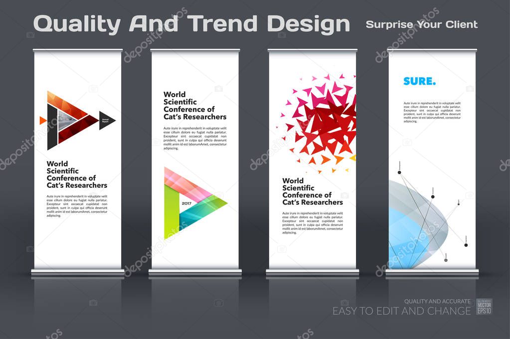 Abstract business vector set of modern roll Up Banner stand design template with colourful triangles