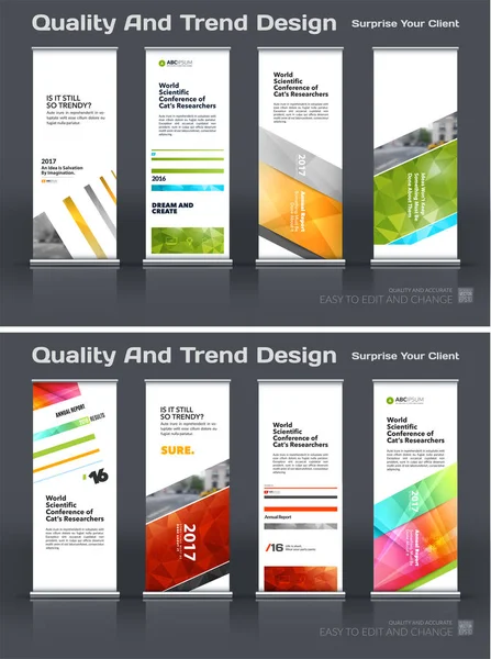 Modern roll Up Banner stand tasarım şablonu renkli çizgilerle iş vektör ayarla