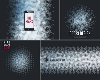 Soyut vektör tasarım öğeleri gri yıldız ile siyah arka plan üzerine ayarla