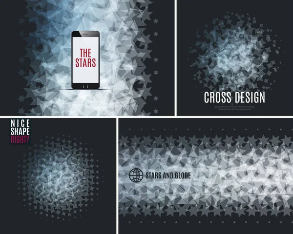 Soyut vektör tasarım öğeleri gri yıldız ile siyah arka plan üzerine ayarla