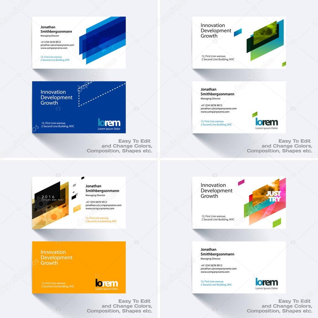 Vector business card template with colourful strong geometric shapes