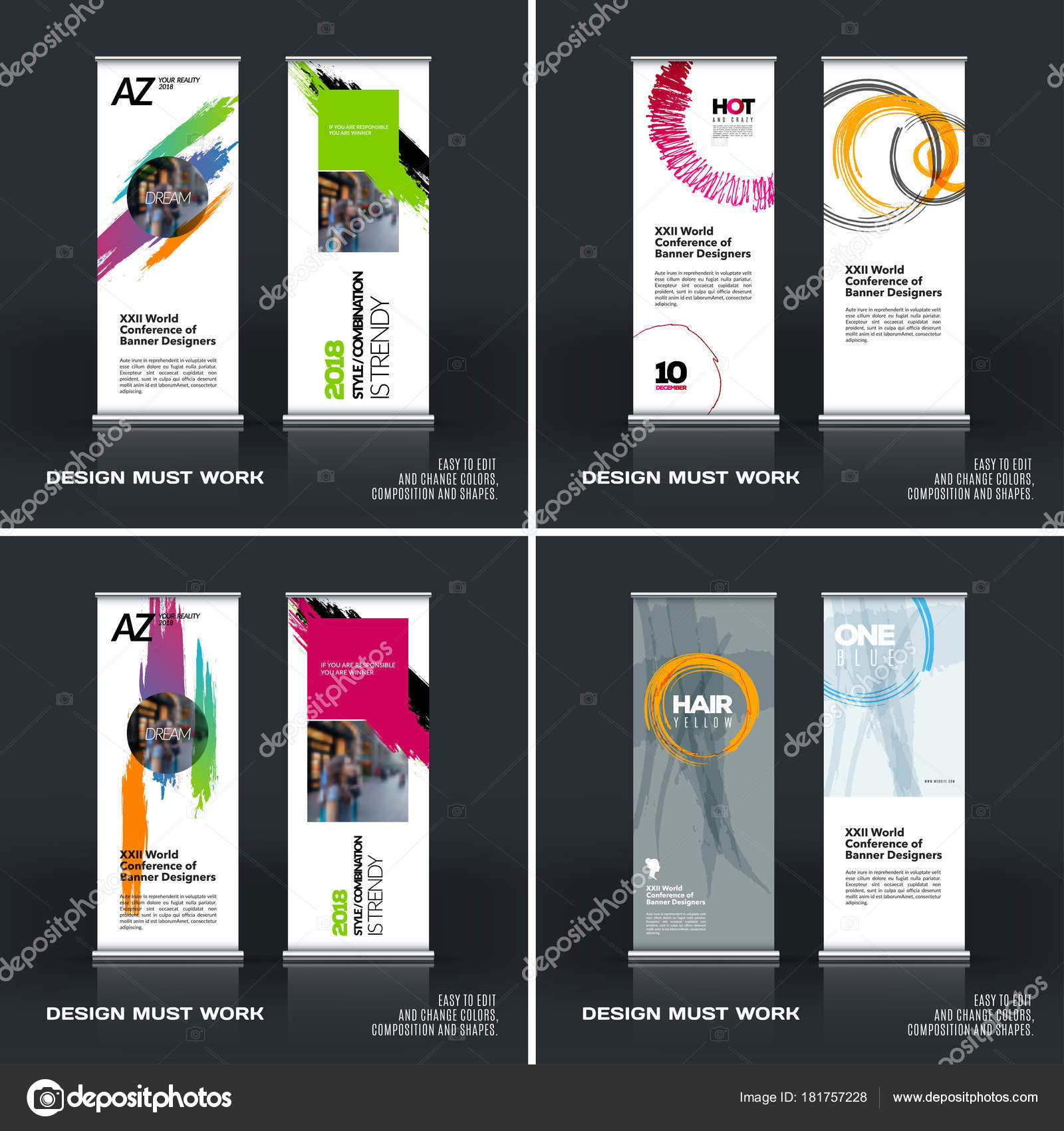 Business Vector Set Of Modern Roll Up Banner Stand Design With Colourful Artistic Stroke Stock Vector C To Diamond Graphics Gmail Com