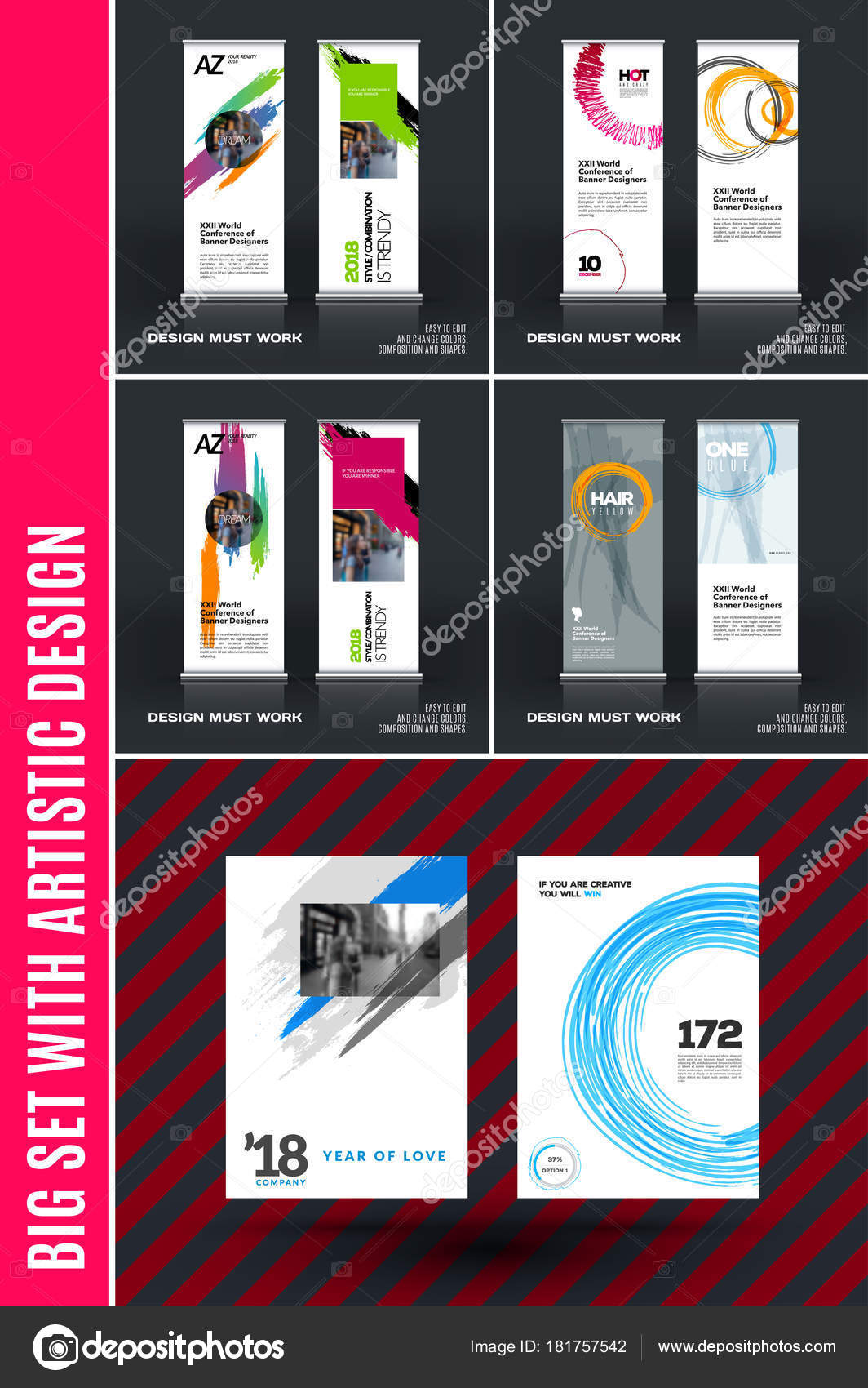 Business Vector Set Of Modern Roll Up Banner Stand Design With Colourful Artistic Stroke Stock Vector C To Diamond Graphics Gmail Com