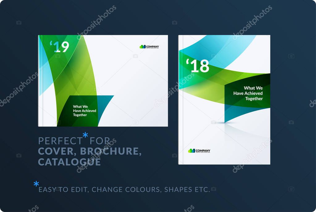 Set of design brochure, abstract annual report, horizontal cover