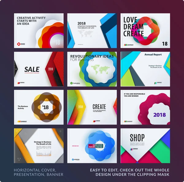 Presentation. Abstract vector set of modern horizontal templates with colourful wave — Stock Vector