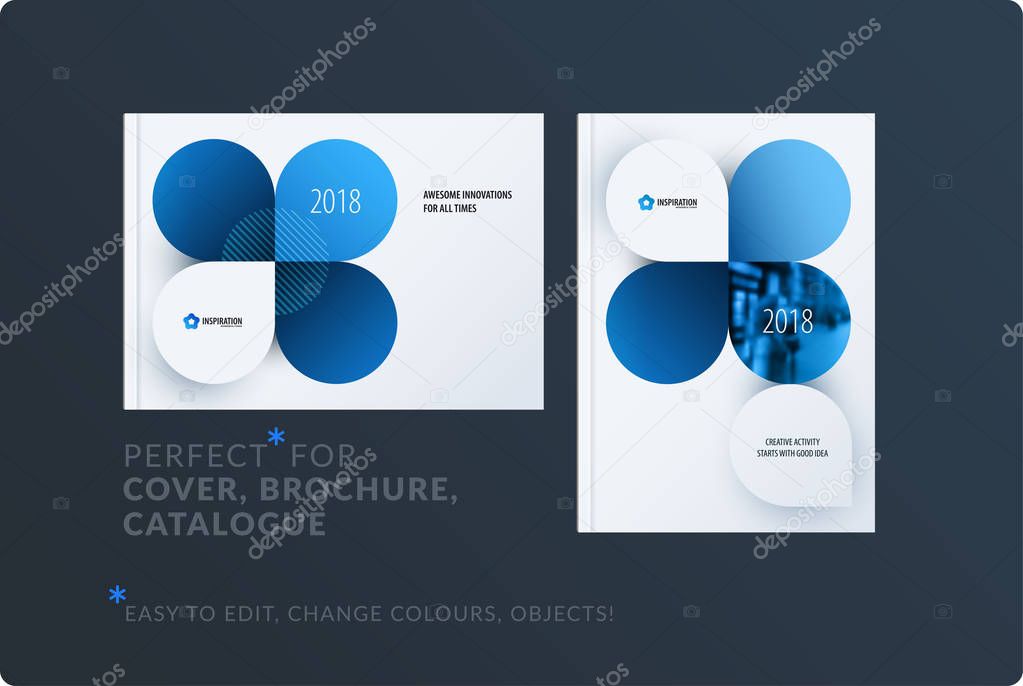 Creative design of brochure set, abstract annual report, horizontal cover layout, flyer in A4 with vector colourful
