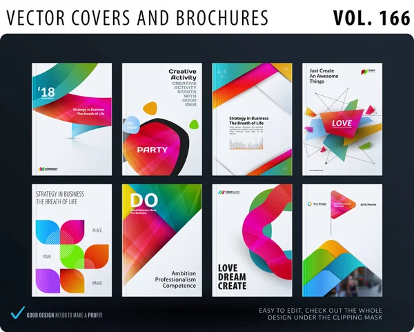 Brochure de design, rapport annuel abstrait, couverture horizontale, dépliant A4 aux formes géométriques vectorielles colorées — Image vectorielle