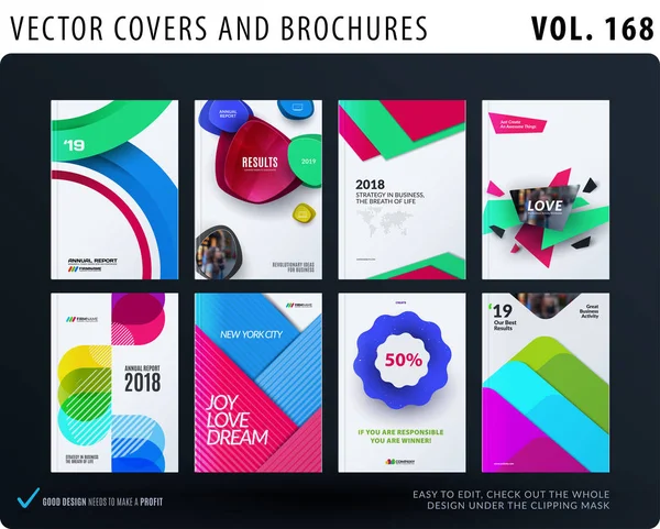 Brochure de design, rapport annuel abstrait, couverture horizontale, dépliant A4 aux formes géométriques vectorielles colorées — Image vectorielle