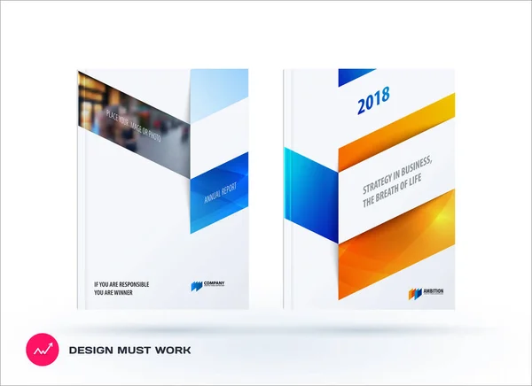 Business-Set Design-Broschüre, abstrakter Geschäftsbericht, horizontaler Deckblatt-Flyer in DIN A4 mit bunten Pfeilen — Stockvektor