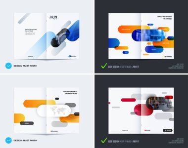 Soyut broşür tasarımı, modern faaliyet raporu, orta sayfa güzeli kapak, A4 broşürü ile renkli yuvarlak köşeli dikdörtgenler