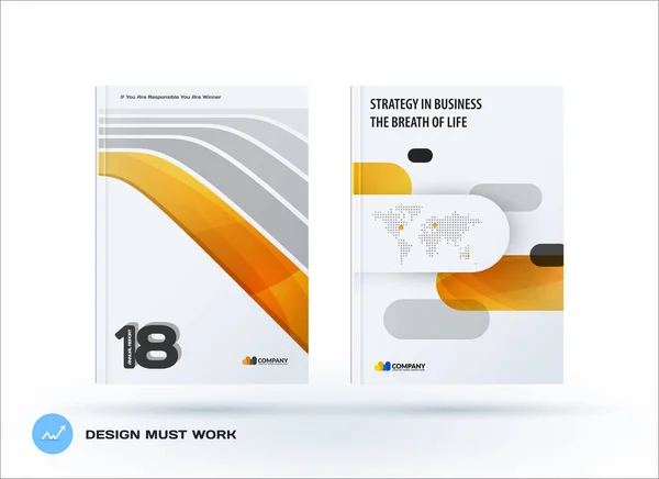 Kreatives gelbgraues Design des Business-Broschüren-Sets, abstraktes horizontales Cover-Layout, Flyer in A4 mit bunten, glatten Formen — Stockvektor