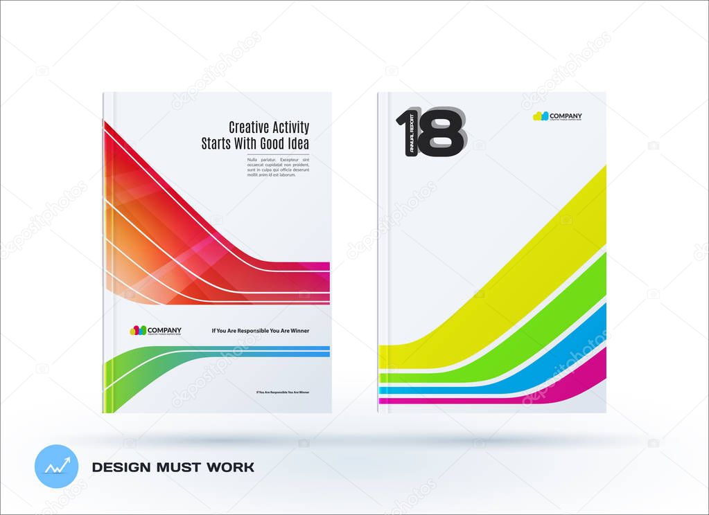 Creative design of business brochure set, abstract horizontal cover layout, flyer in A4 with colourful smooth shapes