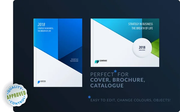 Materialdesign-Vorlage. kreatives blaues, farbenfrohes Prospektset, Jahresbericht, horizontaler Einband, Flyer — Stockvektor