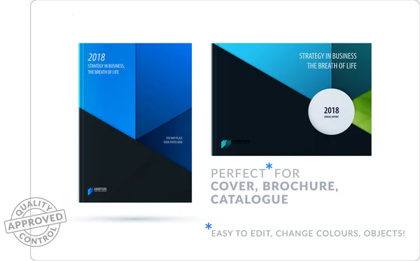 Materialdesign-Vorlage. kreatives blaues, farbenfrohes Broschüren-Set, Jahresbericht auf schwarzem Hintergrund — Stockvektor