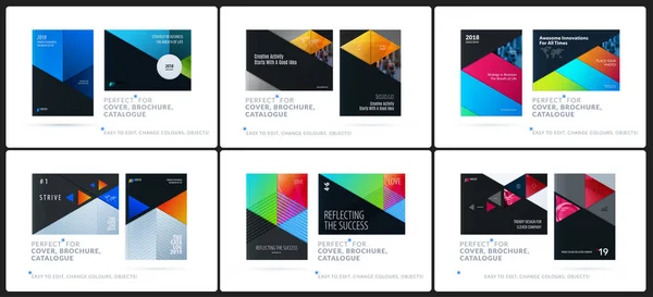 Modello di design del materiale. Set di opuscoli astratti colorati creativi, relazione annuale, copertina orizzontale — Vettoriale Stock