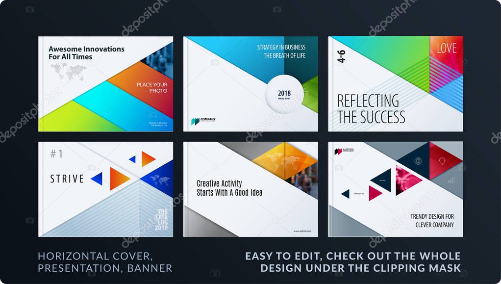 Material design presentation. Abstract colourful vector set of modern horizontal templates with layers for business