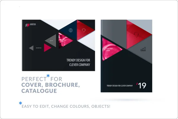 Materialdesign-Vorlage. kreatives rotes, farbenfrohes Prospektset, Jahresbericht auf schwarzem Hintergrund — Stockvektor