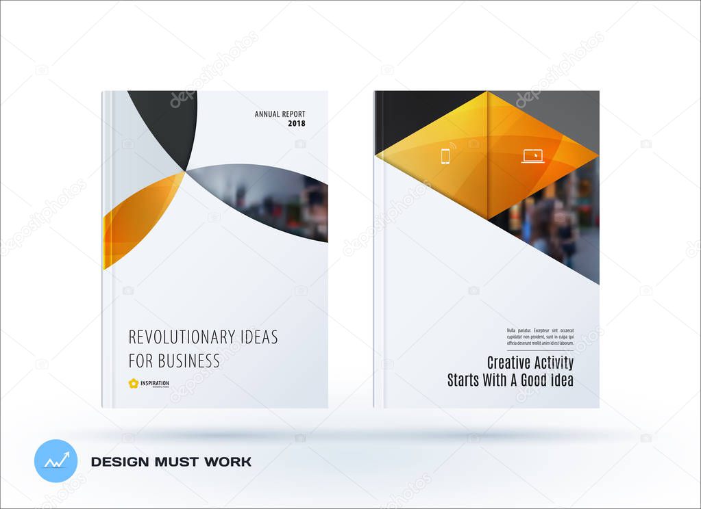 Material design template with yellow grey colourful circles intersections. Creative abstract brochure set, annual report