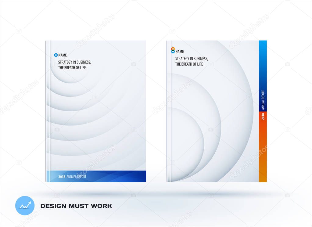 Brochure design paper-cut template. Colourful blue creative abstract set, annual report with circles shadows for branding.