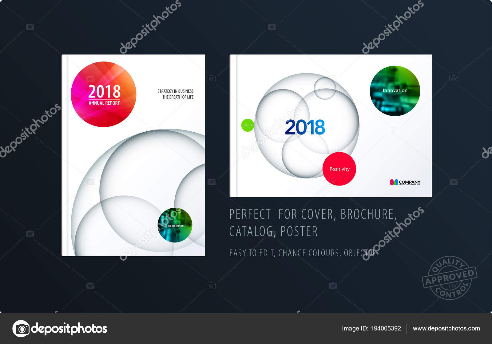 Brochure design papercut template. Colourful creative abstract set, annual report with circles