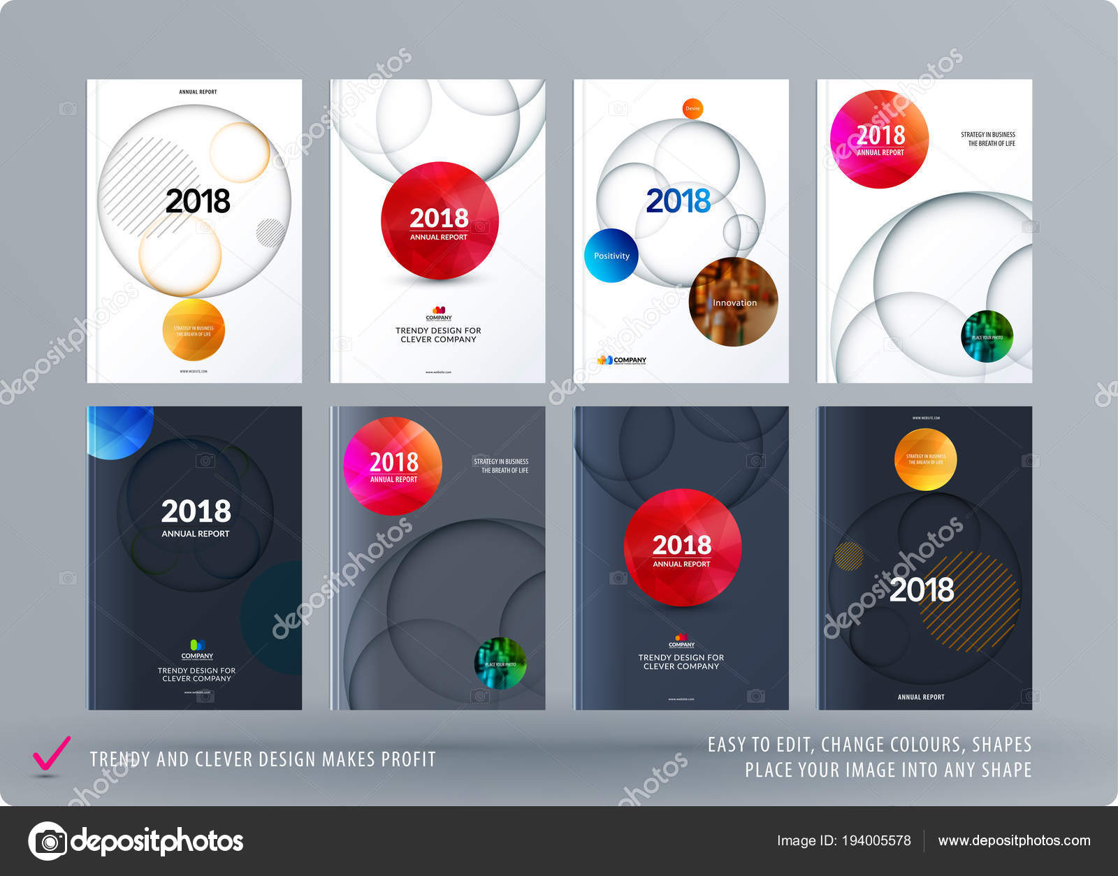 Brochure design papercut template. Colourful creative abstract set, annual report with circles