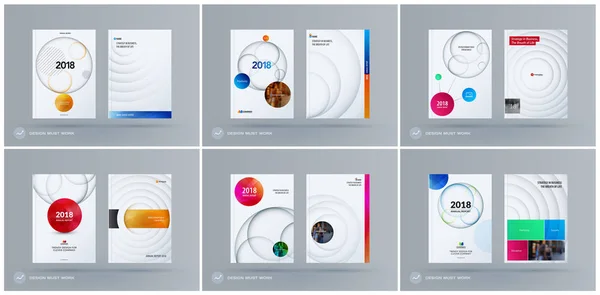 Brochure design modello di carta tagliata. Colorato set creativo astratto, relazione annuale con ombre circolari per il branding . — Vettoriale Stock