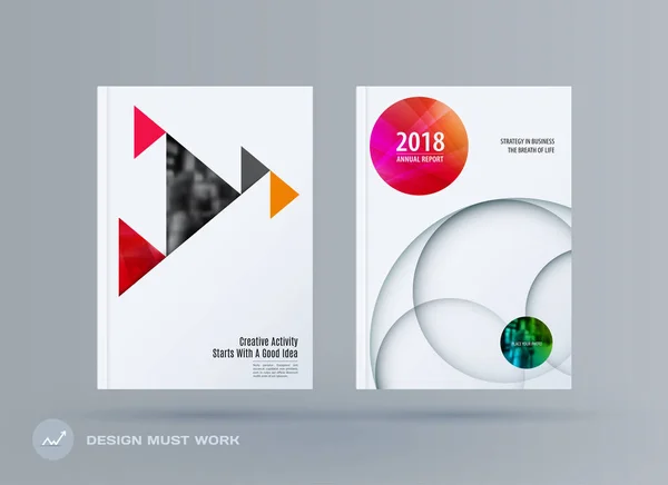 Brochure design modello triangolare. Colorato set astratto moderno, relazione annuale con triangoli per il branding . — Vettoriale Stock